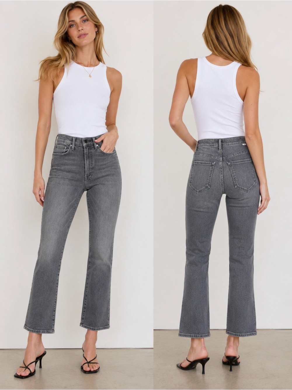Mother denim High-Rise flare bootcut Grey gray black Jeans hustler ankle 23